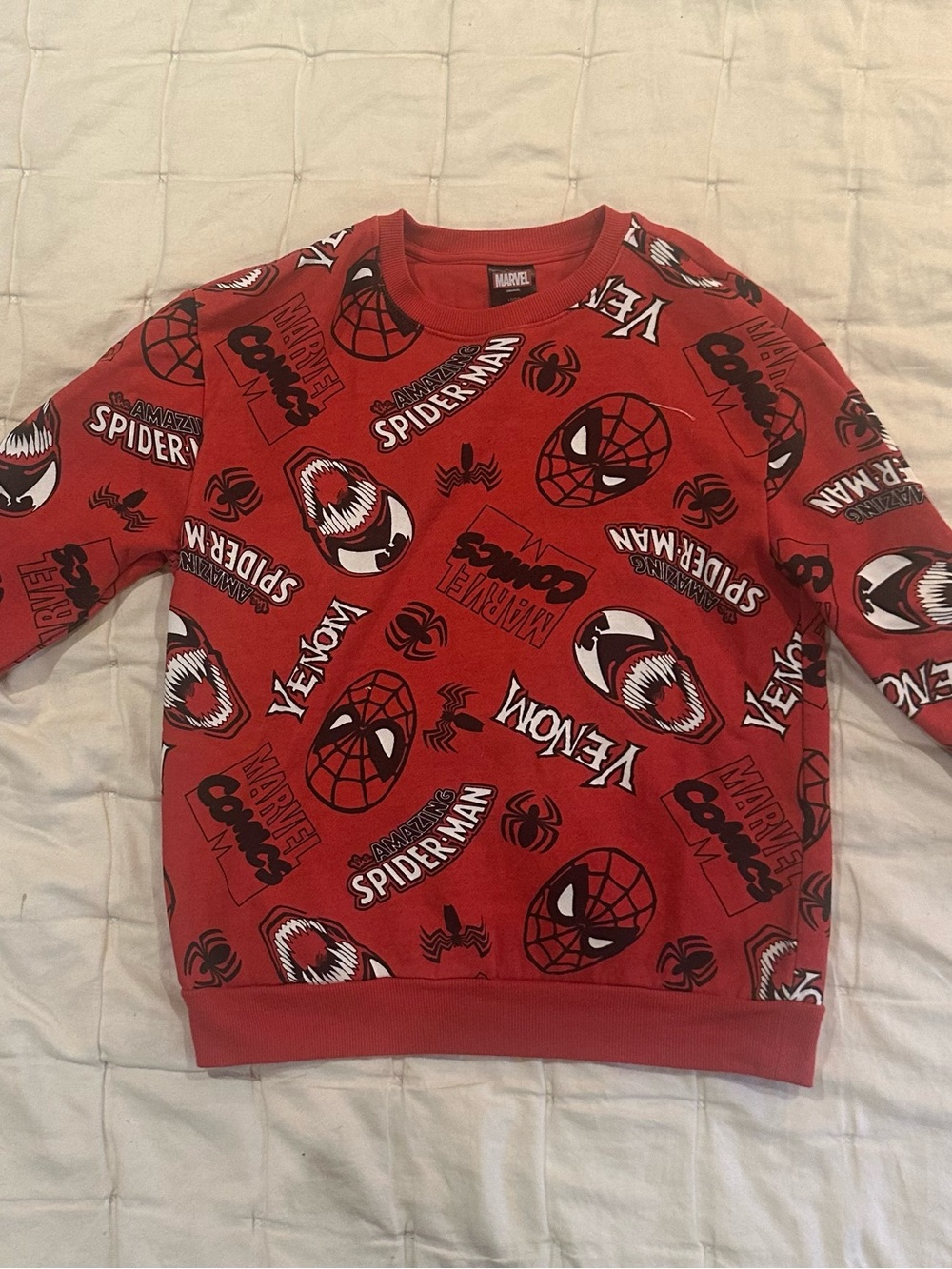 Marvel Red Spider-Man & Venom Allover Red Comic Book Graphic Crewneck Sweatshirt